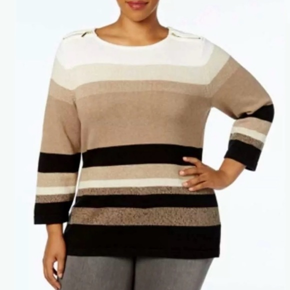 Karen Scott Sweater Striped Zipshoulder - Picture 1 of 9